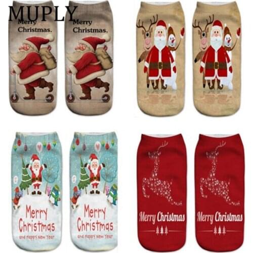 2021 New Hot 3Dpriti Christmas Socks Unisex Cartoon Elk Snowman Santa Socks Women Low Cut Ankle Christmas Socks Calcetines Mujer