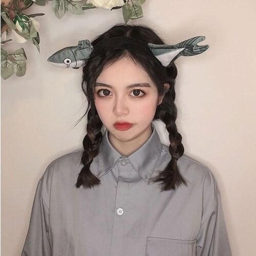 Funny Weird Fish Carrot Hair Hoop Headband Cosplay Party Headwear Accessories Women Girls Plush Weird Fish Fashion Hair Bands