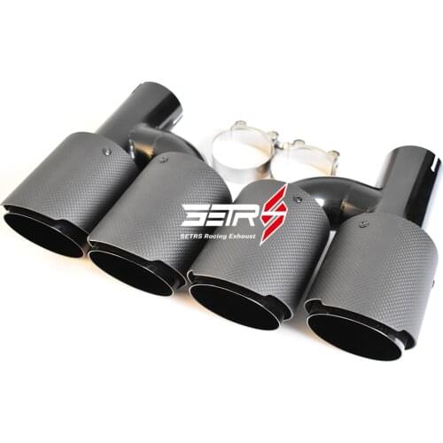 OD 76mm Two Pieces H Style Left And Right Dual Carbon Fiber Black Auto Exhaust Tip End Pipe for BMW BENZ VW Golf