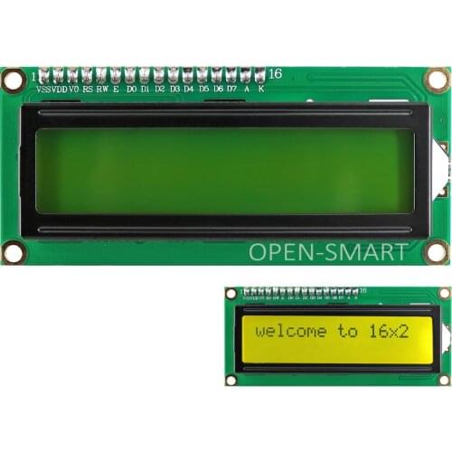 OPEN-SMART 3.3V I2C /IIC 1602 LCD Yellow-green Display Module Onboard Contrast Adjustment Potentiometer for Arduino /RaspberryPi
