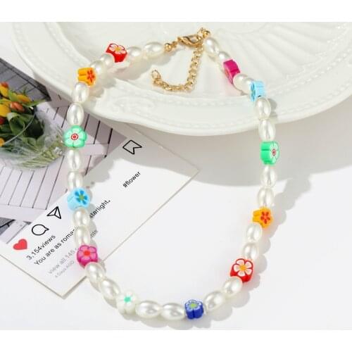 Bohemian Flower Pearl NecklaceS for Women Sweet Choker Necklace Flower Beads Necklace Jewelry New Necklace 2021