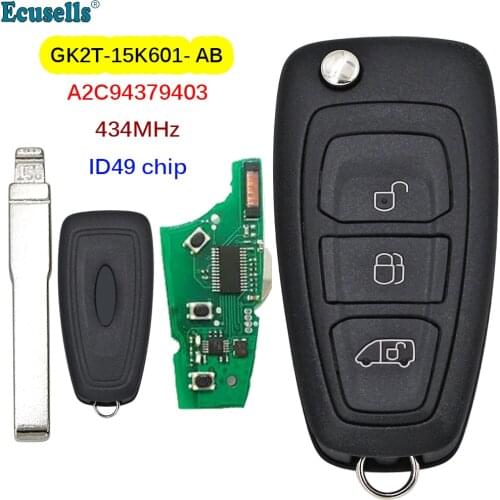 Remote Key Fob 3 Buttons 434MHz 49 Chip for Ford NEW Tourne Transit /Transit Custom GK2T-15K601-AB GK2T A2C94379403