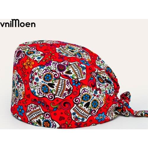 Sugar Skeleton scrubs cap man Breathable cartoon printing work hat Health service work hat clinical nurses hats for women