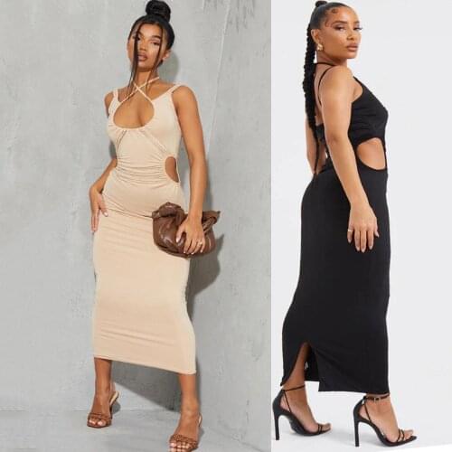 CHRONSTYLE Criss-cross Halter Sexy Women Dress 2021 New Sleeveless Strap Waist Hollow Out Back High Split Slim Long Maxi Dresses
