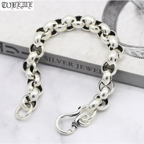8mm 10mm 100% 925 Siilver Man Bracelet Vintage Sterling SIlver Man Bracelet Pure Silver Bracelet