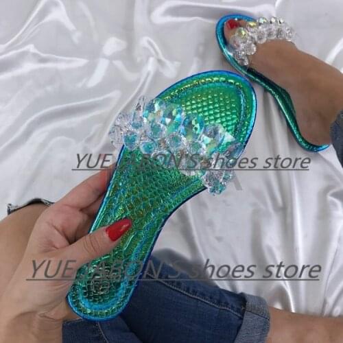 Crystal Flats Slippers Women Summer Bling Gladiator Rome Slippers Sandals Woman Shoes Casual Fashion Plus Size 43 Ladies Slipper