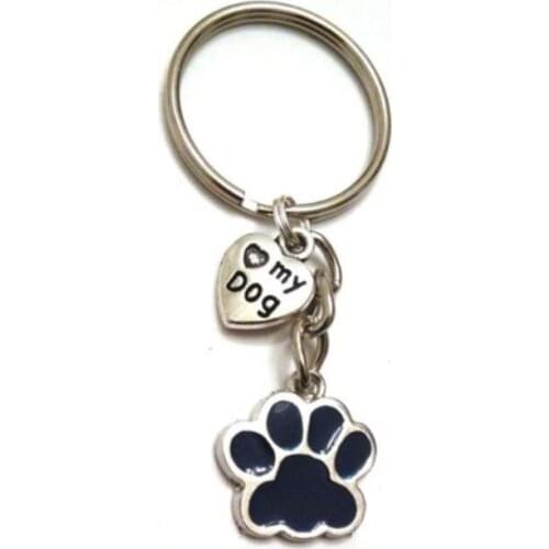 Mix Enamel Dog Paw Prints My Dog Hear Key Chain Vintage Silver Charm Keychain For Keys Car DIY Bag Key Ring Handbag Jewelry NEW