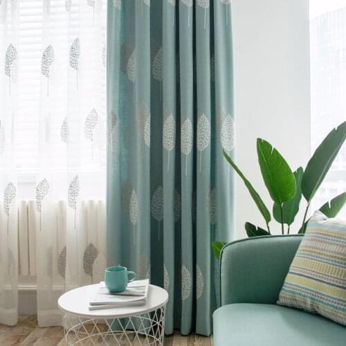 Slow Soul Dual color Leaf Modern European Cotton Embroidered Pastoral Leaves Curtains For Living Room Tulle Bedroom Ready Made