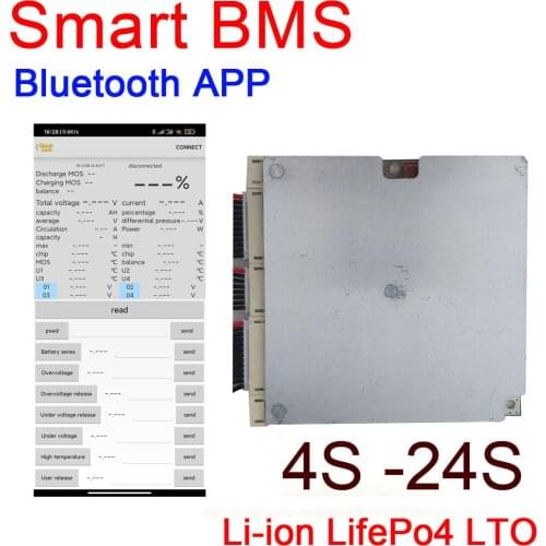 Smart BMS 4S - 24S 50A 100A 200A Lithium Protection Board Li-ion LifePo4 LTO Bluetooth 7S 8S 10S 13S 14S 16S 20S 12V 24V 48V