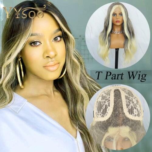 YYsoo #4/613 Color Long Futura T Part Wig sFor Women Wavy Japan Heat Resistant Fiber 13x2 Futura Synthetic Hair Lace Front Wigs