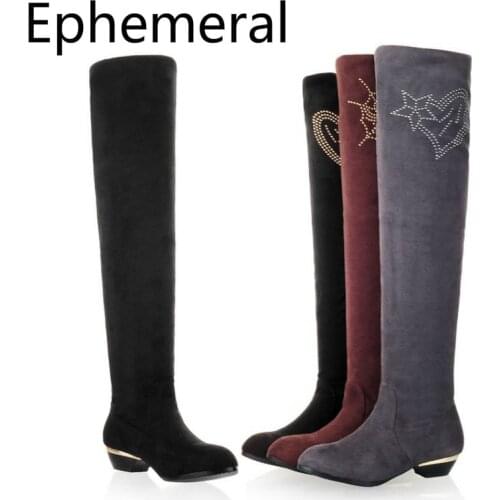 Women White Black Brown Mid-calf Boots Lace-ups High Top Wedges Heels Long Botas For Winter And Autumn Fur Shoes Plus Size 43 42