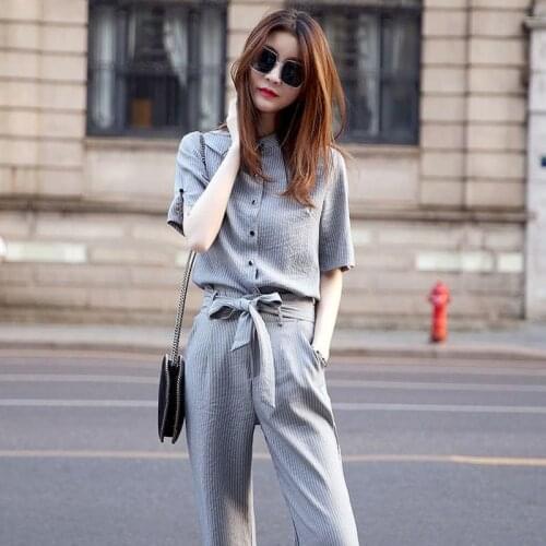 2021 Summer New Women Suit Casual Fashion Suit Short Sleeve Shirt Wide-leg Pants Two Piece Set Temperament Large Size Women Sets