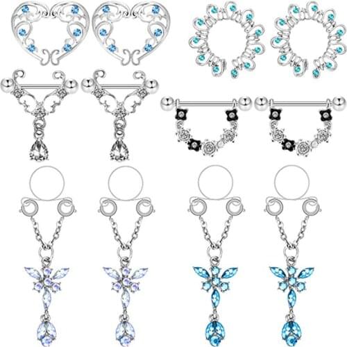 2pcs Love Butterfly Nipple Piercing Heart Barbell 14G Flower Charming Nipple Rings for Women Body Piercing Jewelry