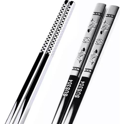 1pair Stainless Steel Anti Skid Fish Dragon Chopsticks Metal Iron Portable Chinese Healthy Food Stick for Sushi Chopsticks Set