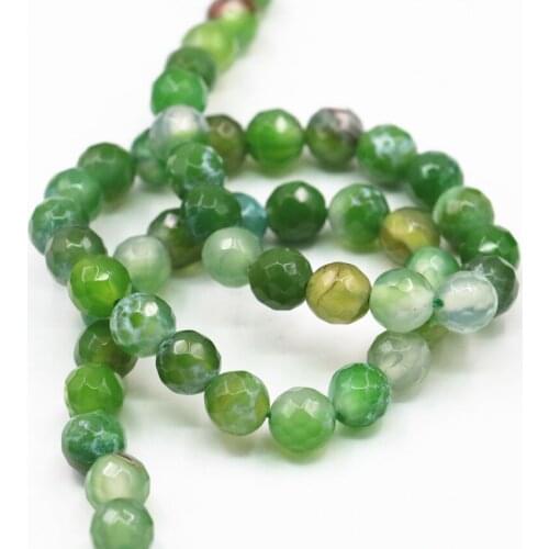 6 8 10 12mm Faceted Round Green Fire Agates Loose Beads Natural Stone Onyx Carnelian Crafts Beads for Jewelry Making 15inch A361
