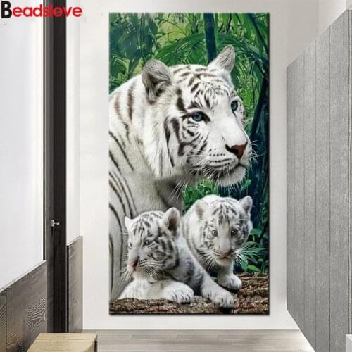 Tiger and cubs diamond painting full square round diamond embroidery round drill cartoon diamond mosaic animals king home art