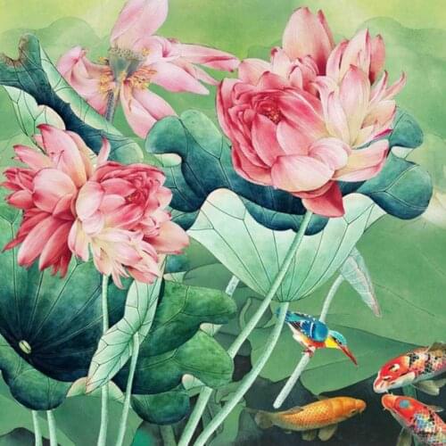 Diamond Embroidery Summer Lotus Flowers Handmade Diamond Painting Embroidery Mosaic Cross Embroidery Family Decoration