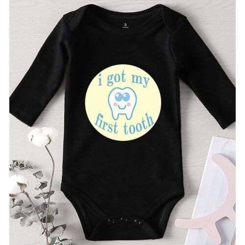 I Got My First Tooth Printed Bodysuit for Newborns Baby Clothes Winter Infant Outfit Toddler Boy Girl Jumpsuits Long Sleeve
