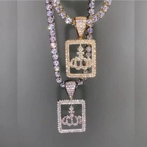 2021 Hip Hop Muslims Allah Pendant Necklace For Women Men Charm Iced Out Bling 5A Cubic Zirconia Cz Tennis Chain Choker Jewelry