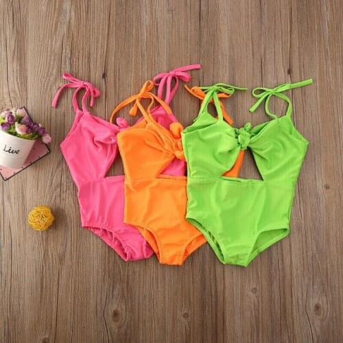 Citgeett Summer Kids Baby Girl Solid Bowknot Swimsuit Swimwear Bikini Tankini Swimming Bathing Bodysuit Suit