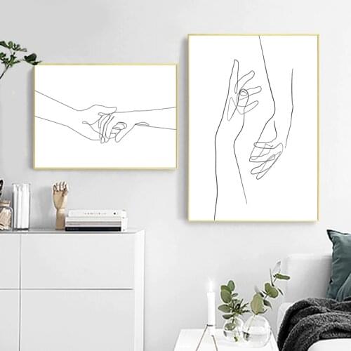 Holding Hands Art Line Drawing Print Couple Abstract Illustration Minimalist Wall Art Canvas Painting Love Poster Bedroom Decor