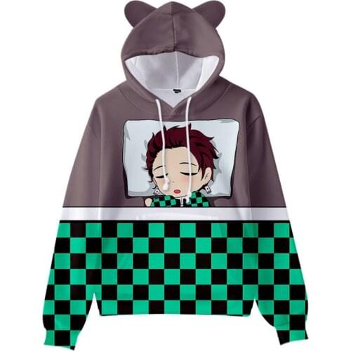 New Anime Demon Slayer 3D Cropped Hoodie Boys/Girls Funny 3D Haikyuu Cartoon hoody Kawaii Cat Ears Kids Hoodie Children Pullover