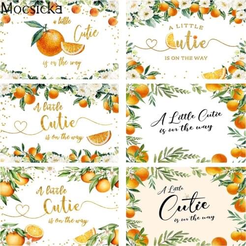 Orange Tangerine Baby Shower Backdrop Floral A Little Cutie is on The Way Backdrop Flowers Newborn Cutie Tangerine Photography