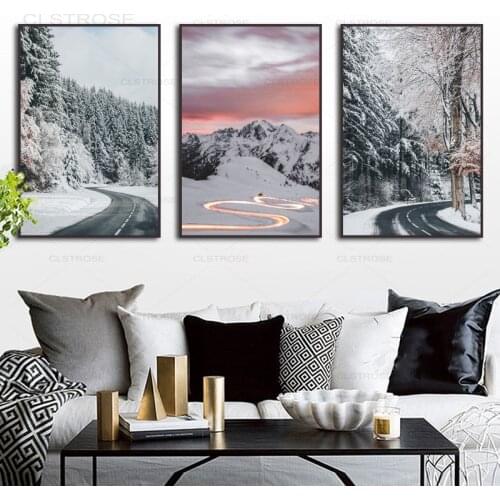 Nordic Oil Painting Winter Forest Highway Scenery Canvas Art Posters and Prints Home Decoration Living Room Wall Pictures