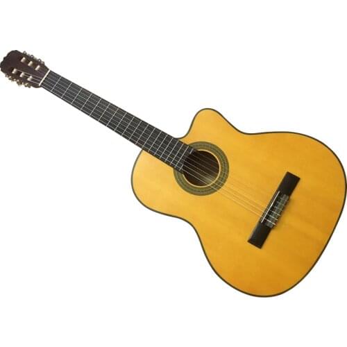Good quality yellow color cutway flamenco classic guitar 39 inch flamenco guitar