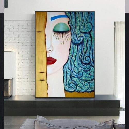 Classic Artist Gustav Klimt Kiss Tear Abstract Oil Paintings on Canvas Posters and Prints Cuadros Wall Pictures For Living Room