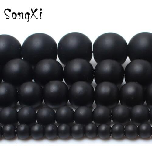 Natural Stone Dull Polish Matte Black Onyx Agates Round Beads For Jewelry Making DIY Necklace Bracelet 15'' 4 6 8 10 12 14 MM
