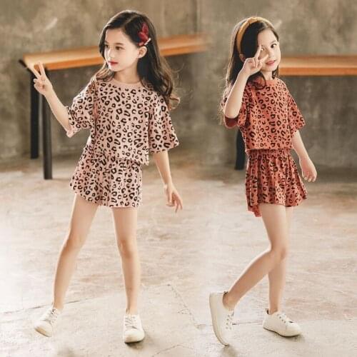 Summer Clothes For Girls Leopard Print Childrens Clothes For Girls Tshirt +Pants Girls Clothing Outfits 4 5 6 7 8 9 10 12 Years