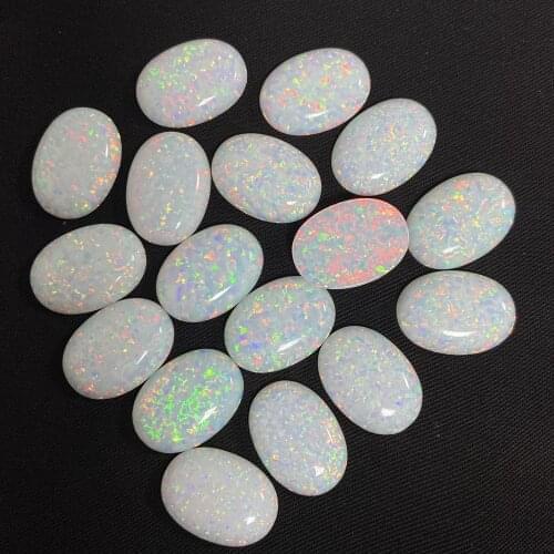 Meisidian Lab Created Cabochon Stone Oval 10x12mm White Fire Flatback Opal Gemstone Ring Making