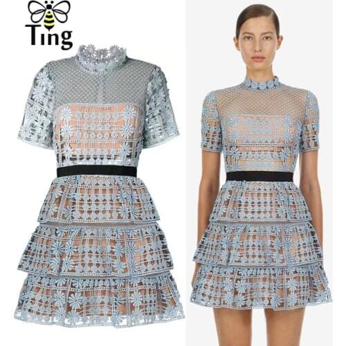 Tingfly 2020 Fashion Solid Lace Enbroidery Mini Dress Women Casual Hollow Cut Out Short Dress Vestidos SP