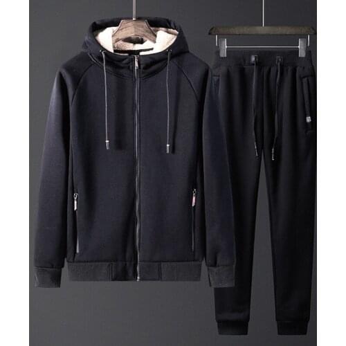 Mens Sets winter tracksuits men Plus velvet thickening high quality Hooded jacket+sweatpants brand man tracksuit sports suit