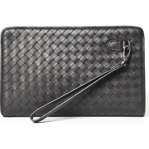 Mens Clutch Business Case Cluthes Large Capacity Luxury Genuine Weaving Leather Bag Top Quality Zipper Phone Case Card Holder