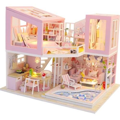 DIY Doll House Kit with Furniture Accessory Creative No Dust Cover Kids Toy