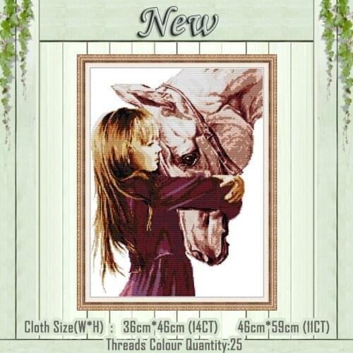 Say goodbye girl horse home decor painting counted print on the canvas DMC 11CT 14CT kit Cross Stitch Embroidery needlework Sets