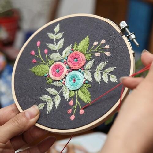 3 Styles DIY Embroidery Flower Handwork Needlework For Beginner Cross Stitch Kit Ribbon Painting Embroidery Hoop Home Decoration