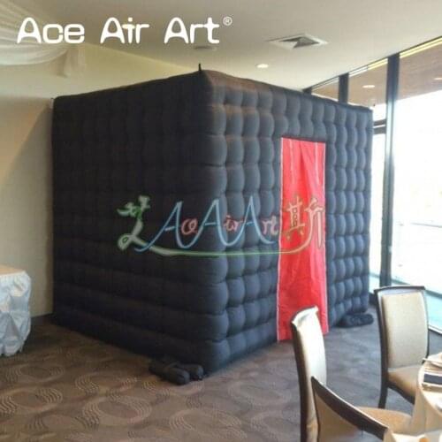 Elegant design 3.5x2.5x2.5m full black cube inflatable photo booth props photo cubic with no lights for theme parties