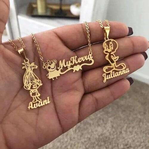 Stainless Steel Custom Name Cartoon Character Necklaces Kids Pendants Nameplate JewelryPersonalized Any Design Letter Necklace