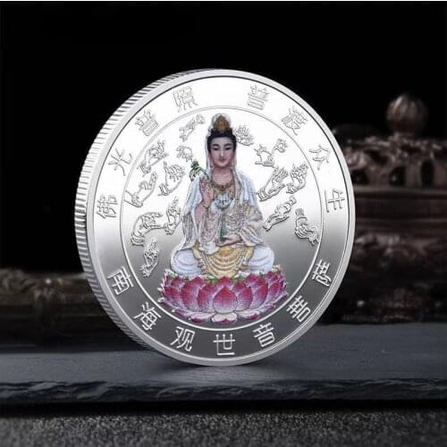 Buddhism Gold Silver Plated Commemorative Coins Guanyin Buddha Statue Tathagata Memorial Good Luck Souvenir Collection Coin