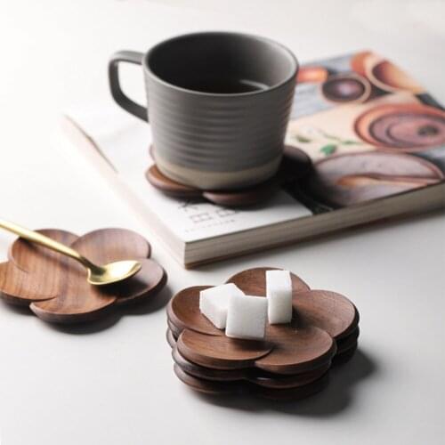 Japanese Flower Shape Natural Walnut Wood Coasters Placemat Desktop Decor Insulation pad Drink Mat Home Table Tea Coffee Cup Pad