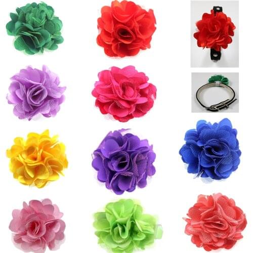 10pcs 5cm Colorful Lace Chiffon Pet Accessories Dog Collar With Flower Dog Bow Tie Removeable Dog Collar Charms Dog Accessories