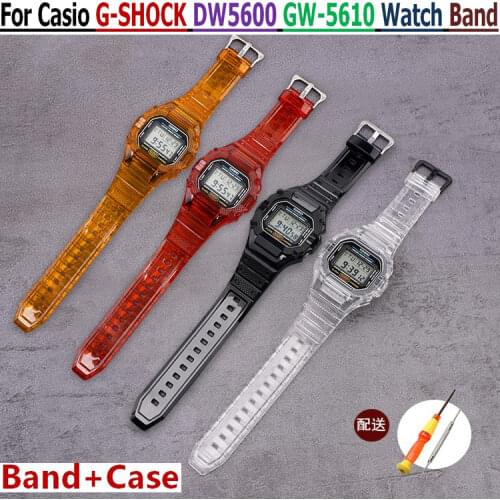 Top Quality Transparent Resin Sport Strap For Casio G-SHOCK DW5600 GW-5610 Soft Men Replacement Watch Band Protective Case 2 In1