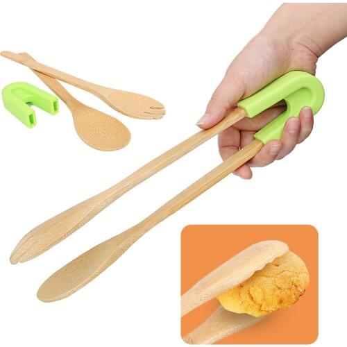 Wooden Clip Toaster Tongs Snack Clip Non-Stick Bamboo Food Tongs Cooking Tools Cake Pastry Steak BBQ Tongs Grip Silicone