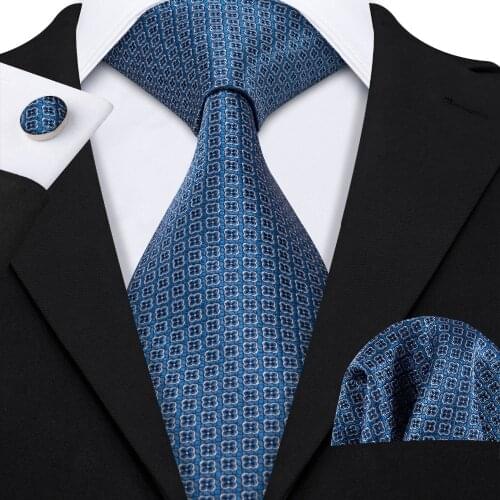Blue Geometric Fashion Tie Business Style 100% Silk Men Tie Barry.wang Dropshipping 8.5cm Neck Tie For Men Party Wedding LS-5052