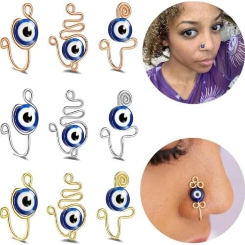 Nose Cuff Spiral Fake Piercing Nose Ring Evil Eye Copper Ear Hoop Septum Nose Clip Non-Piercing Ring Stud Jewelry