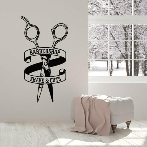 Vinyl Wall Decal Scissors Barbershop Shave And Cuts Mens Style Wall Stickers Barber Shop Window Decoration Accessories X960