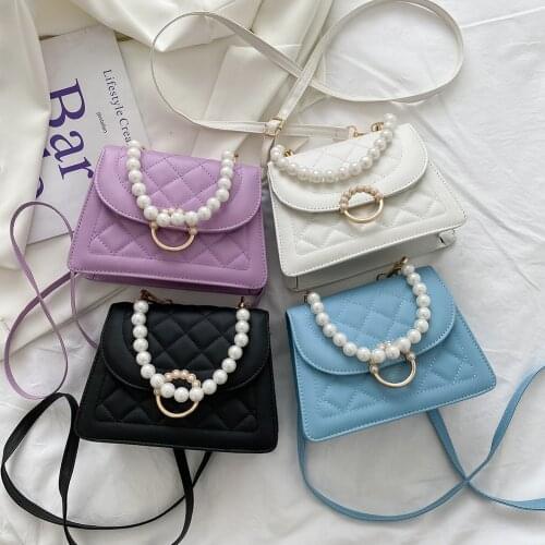 Vintage Women Shoulder Messenger Bag Solid Color PU Leather Pearl Small Purse Summer Shoulder Bag for Women Wallet